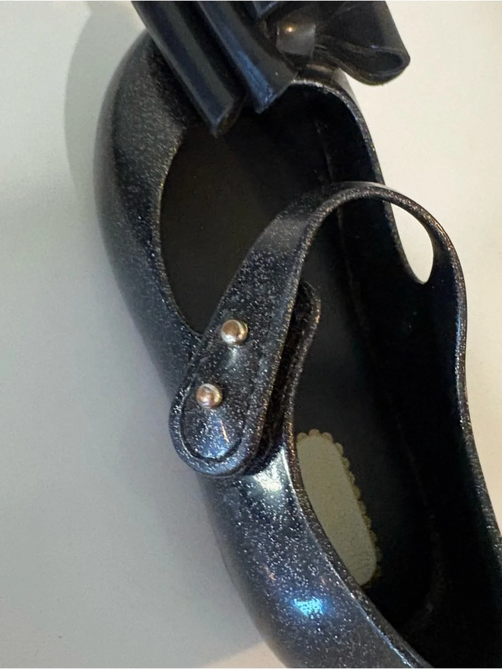 Mini Melissa ultragirl black and silver glitter bow top shoes size 8
